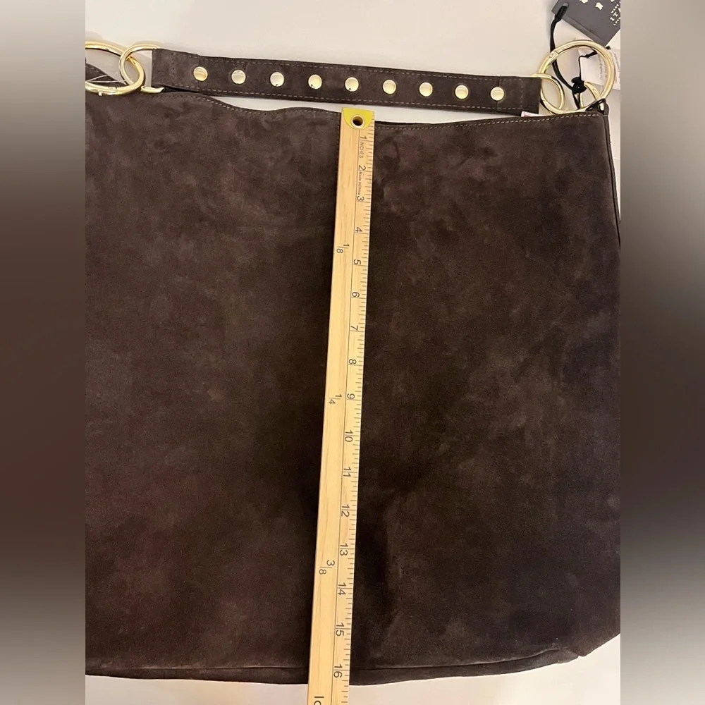 Claudia Firenze Hobo Shoulder Bag Chocolate Brown Suede Studs - Picture 11 of 16